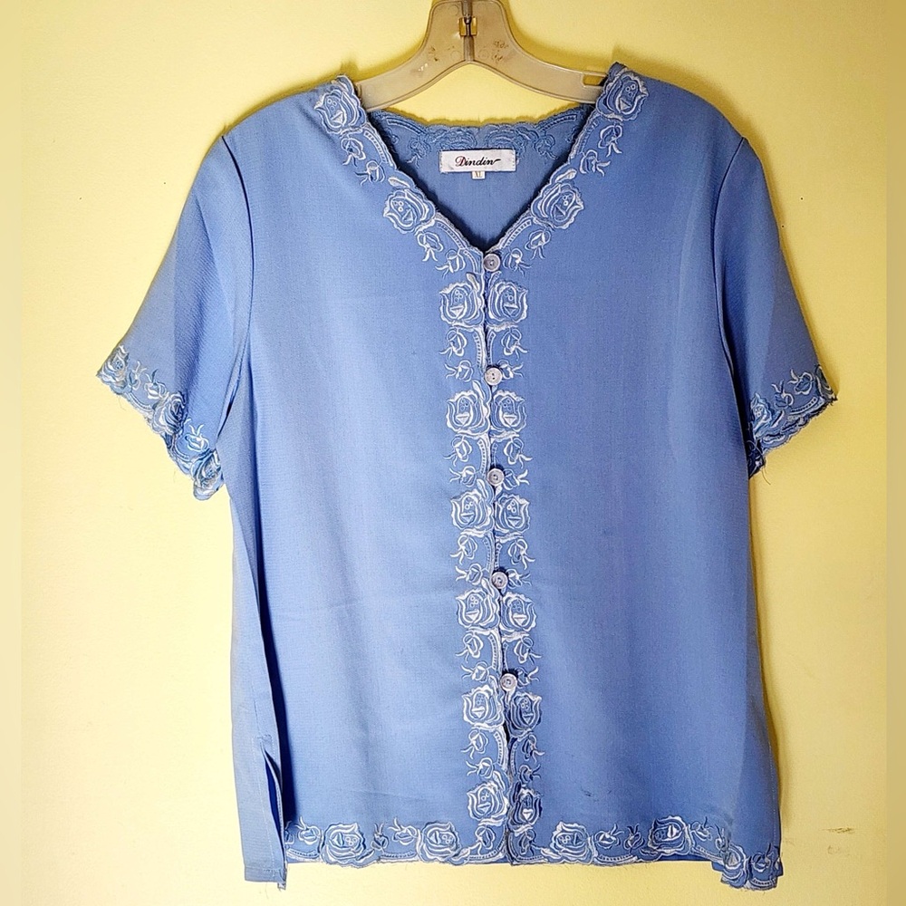 XL Women's Blue Floral Blouse